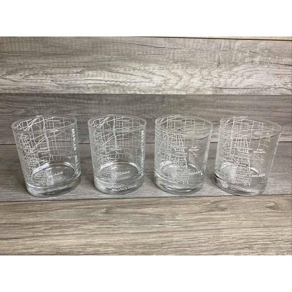 Greenline Goods Chicago Map Etched Whiskey Glasses Set of 4 Crystal Rocks